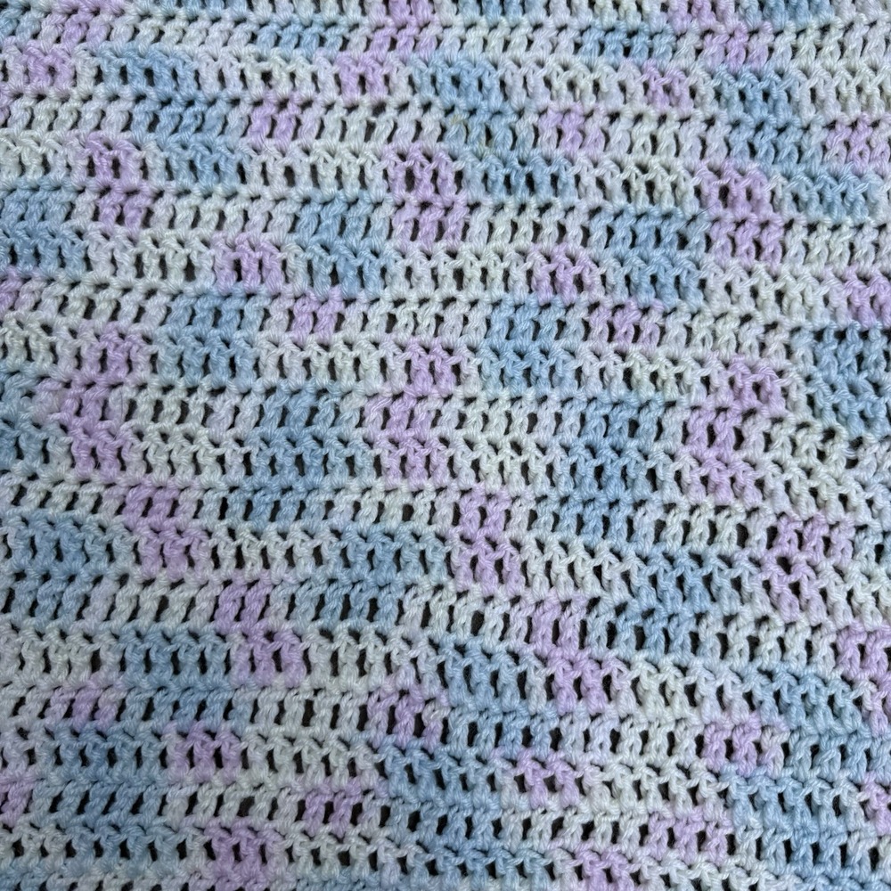 Handmade Crochet Baby Blanket Afghan 34.5x47 Pastel Pink Blue White Crib